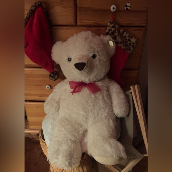 🧸White with Red Bow Plush Giant Teddy 29inch - Picture 1 of 7